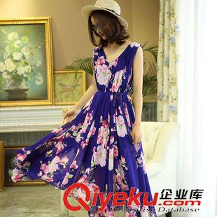 連衣裙 DRESS 2015新款連衣裙女夏季長款雪紡印花韓版時(shí)尚修身大擺A字裙批發(fā)原始圖片3