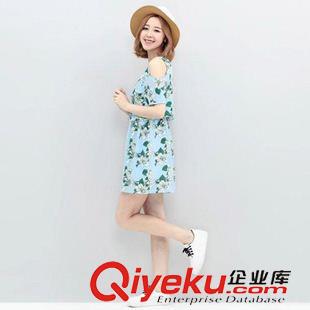 夏季新品7月09 2015新款韓版女裝修身顯瘦印花清新露肩收腰圓領(lǐng)連衣裙原始圖片2