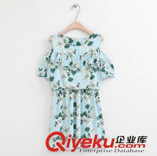 夏季新品7月09 2015新款韓版女裝修身顯瘦印花清新露肩收腰圓領(lǐng)連衣裙原始圖片3