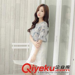 夏季新品7月09 夏季新品韓版兩件套花鳥印花連衣裙短袖時(shí)尚套裝裙女原始圖片2