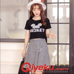 夏季新品7月09 米老鼠Mickey純棉短款Tee+條紋半身傘裙夏新款套裝原始圖片2