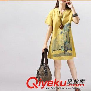 夏季新品7月05 2015夏季新款韓版大碼女裝文藝范水墨印花短袖連衣裙