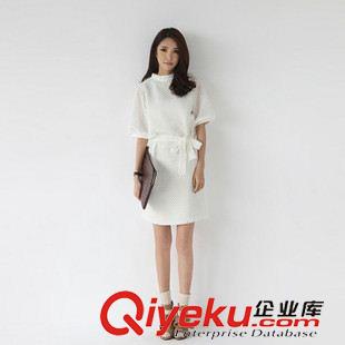 夏季新品7月05 2015春季新款韓版女性感后開衩網眼連衣裙配腰帶