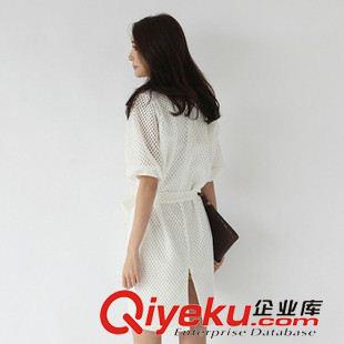 夏季新品7月05 2015春季新款韓版女性感后開衩網眼連衣裙配腰帶