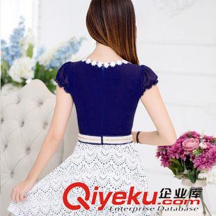 夏季新品7月05 2015夏韓版蕾絲短袖連衣裙中長款泡泡袖真絲雪紡連衣裙女原始圖片3