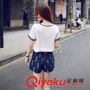 夏季新品7月05 2015夏季新款韓版女裝顯瘦短袖棉麻時尚休閑套裝印花短褲兩件套