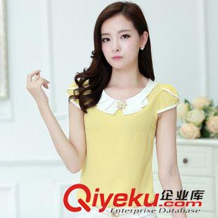夏季新品7月05 2015夏新款韓版清新顯瘦女上衣修身荷葉邊圓領(lǐng)飛飛袖清爽雪紡衫原始圖片2