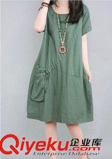 夏季新品7月05 2015 夏季新款韓版口袋寬松圓領(lǐng)短袖棉麻連衣裙文藝女實(shí)拍現(xiàn)貨原始圖片3