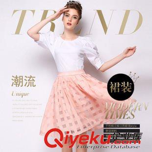 夏季新品7月03 760歐洲站夏季新款  歐美gd純色格半身裙 蓬蓬裙