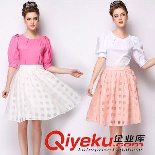 夏季新品7月03 760歐洲站夏季新款  歐美gd純色格半身裙 蓬蓬裙