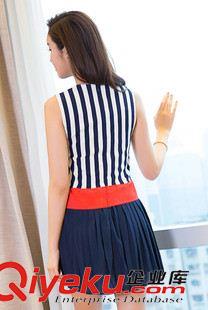 夏季新品7月03 韓國(guó)東大門(mén)2015女裝夏季條紋無(wú)袖背心裙連衣裙8384女裝一件代發(fā)原始圖片3