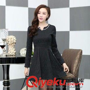 夏季新品7月03 2014韓版女裝 V領長袖新款品牌連衣裙批發  1710  送項鏈原始圖片3