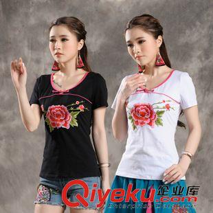 夏季新品7月03 7306民族風(fēng)2015夏裝新款刺繡短袖女T恤  中國(guó)元素繡花上衣