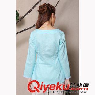 夏季新品7月01 春季九分袖中國民族風原創(chuàng)拼接手繪棉麻小清新女式上衣襯衫原始圖片2