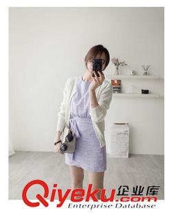 夏季新品7月01 2015韓國夏季新款 韓版淑女純色圍裹系帶束腰圓領(lǐng)短款連衣裙 女裝原始圖片3