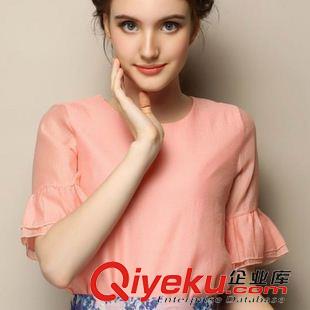 雪紡衫 2015夏裝新款韓版女裝圓領寬松印花短袖雪紡衫 大碼上衣潮實拍