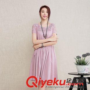 爆款專區 2015 夏季新款女裝淑女蕾絲圓點印花修身百搭圓領短袖網紗連衣裙