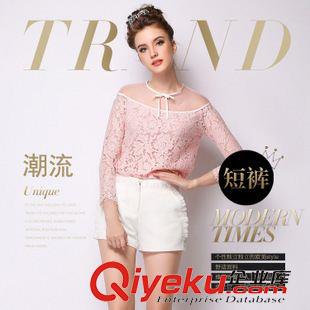 爆款專區(qū) 實(shí)拍歐洲站2015夏季新款時(shí)尚大牌 簡約百搭 純色 休閑 短褲女夏潮原始圖片2