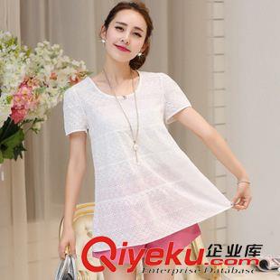 代銷(xiāo)實(shí)拍區(qū) 實(shí)拍2015夏新款韓版寬松中長(zhǎng)款繡花圓領(lǐng)短袖雪紡衫女A字上衣潮裝原始圖片3