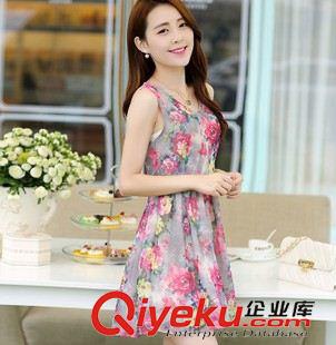 連衣裙 一件代發2015新品款 夏季 氣質甜美純色修身無袖連衣裙女廠家直銷