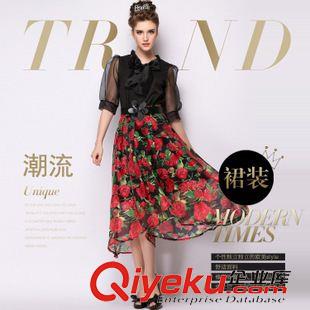 歐美古木溪未 實拍歐洲站2015夏季新款時尚大牌氣質(zhì)花朵不規(guī)則半身裙送腰帶紗裙原始圖片2