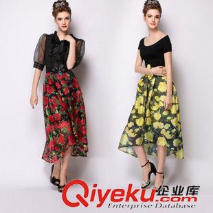 歐美古木溪未 實拍歐洲站2015夏季新款時尚大牌氣質(zhì)花朵不規(guī)則半身裙送腰帶紗裙原始圖片3