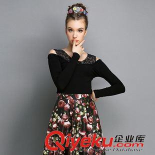 歐美古木溪未 實(shí)拍歐洲站2015秋季新款時(shí)尚大牌時(shí)尚打底衫蕾絲拼接 長袖鏤空T恤原始圖片3
