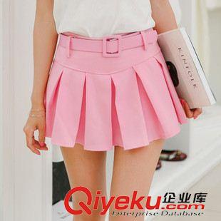 早秋8月新品 實(shí)拍2015夏季新款韓版百褶純色半身裙裙褲送皮帶一件代發(fā)免費(fèi)貨源原始圖片2