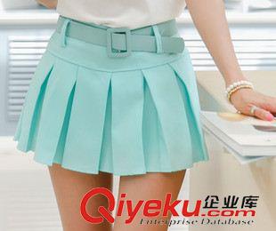 早秋8月新品 實(shí)拍2015夏季新款韓版百褶純色半身裙裙褲送皮帶一件代發(fā)免費(fèi)貨源原始圖片3
