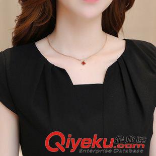 早秋8月新品 實拍2015夏季新款連衣裙短袖撞色印花雪紡中長裙假兩件媽媽裙韓版原始圖片3
