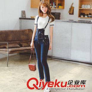早秋8月新品 實(shí)拍2015初秋新款復(fù)古高腰多口袋修身顯瘦牛仔背帶褲女好質(zhì)量現(xiàn)貨原始圖片2
