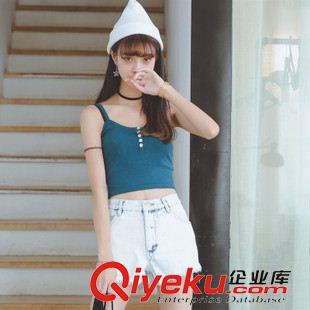 早秋8月新品 實拍 韓版女裝2015早秋裝新款日系復古高腰前開叉牛仔背帶裙女