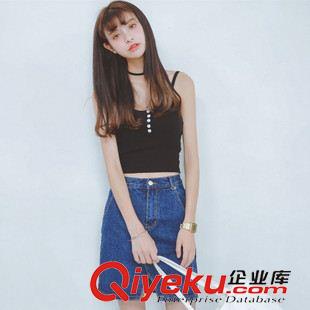 早秋8月新品 實拍2015夏裝新品日系雜志款復古紐扣露臍針織吊帶背心女潮好質(zhì)量原始圖片3