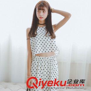 早秋8月新品 實拍 2015早秋新款韓版套裝波點印花背心+闊腿褲連件套女潮好質量原始圖片2