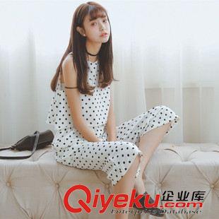 早秋8月新品 實拍 2015早秋新款韓版套裝波點印花背心+闊腿褲連件套女潮好質量原始圖片3