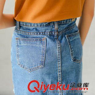 早秋8月新品 實拍2015夏裝新款韓版高腰側(cè)開叉牛仔半身裙包臀裙女潮好質(zhì)量爆款原始圖片2