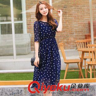 早秋8月新品 實(shí)拍韓國訂單2015新款秋季韓版中袖波點(diǎn)雪紡大裙擺連衣裙女好質(zhì)量原始圖片3