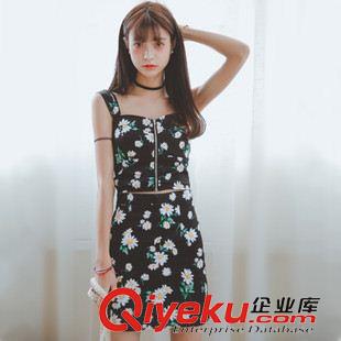 早秋8月新品 實(shí)拍2015夏裝新款復(fù)古雛菊印花背心+半身裙連件套女潮好質(zhì)量直銷原始圖片2