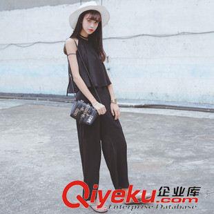 早秋8月新品 實拍2015夏裝新款日系百搭雪紡露肩背心+闊腿褲兩件套女好質(zhì)量原始圖片3