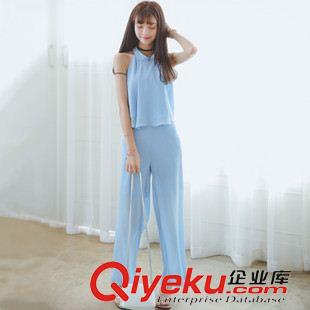早秋8月新品 實拍2015夏裝新款復古純色露肩背心+闊腿褲兩件套女潮好質量現(xiàn)貨原始圖片2