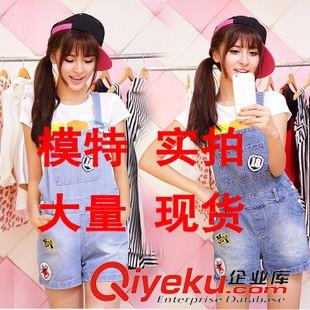 早秋8月新品 2015實(shí)拍牛仔背帶褲學(xué)生裝女夏學(xué)院風(fēng)吊帶褲高腰短褲牛仔連體褲潮原始圖片3