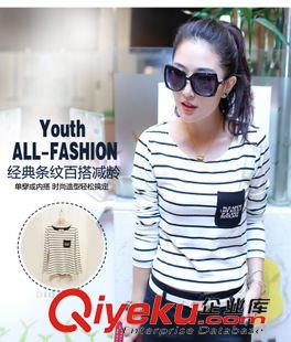 早秋8月新品 實拍2015早秋新款大碼女裝條紋t恤女長袖修身純棉韓版女款打底衫原始圖片2