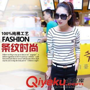 早秋8月新品 實拍2015早秋新款大碼女裝條紋t恤女長袖修身純棉韓版女款打底衫原始圖片3