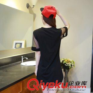 早秋8月新品 實(shí)拍2015夏季新款女裝 韓版中長款圓領(lǐng)連衣裙短袖網(wǎng)紗顯瘦裙子潮原始圖片3