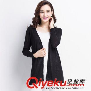 早秋8月新品 實拍歐洲站2015早秋v領(lǐng)空調(diào)衫爆款純色亞麻長袖單排扣針織開衫女原始圖片2