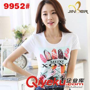 早秋8月新品 2015實拍 韓版修身顯瘦涂鴉燙鉆奧代爾純棉打底衫圓領(lǐng)短袖T恤女潮原始圖片3