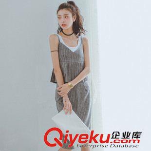 早秋8月新品 實(shí)拍2015夏裝新款韓版條紋荷葉邊吊帶+半身裙兩件套女 好質(zhì)量直售原始圖片2