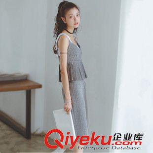 早秋8月新品 實(shí)拍2015夏裝新款韓版條紋荷葉邊吊帶+半身裙兩件套女 好質(zhì)量直售原始圖片3