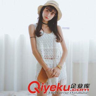 早秋8月新品 2015實拍 韓國訂單夏裝新款甜美鉤花蕾絲背心+流蘇短褲兩件套女潮