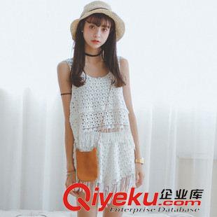 早秋8月新品 2015實拍 韓國訂單夏裝新款甜美鉤花蕾絲背心+流蘇短褲兩件套女潮原始圖片3